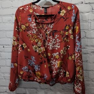 Floral Wrap Blouse - Red